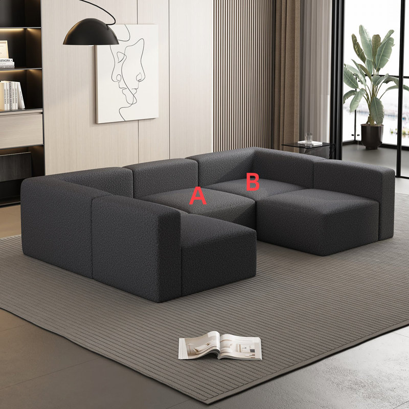 Boneless Modular Sectional Sofa Sleeper Couch, Dark Gray Boucle