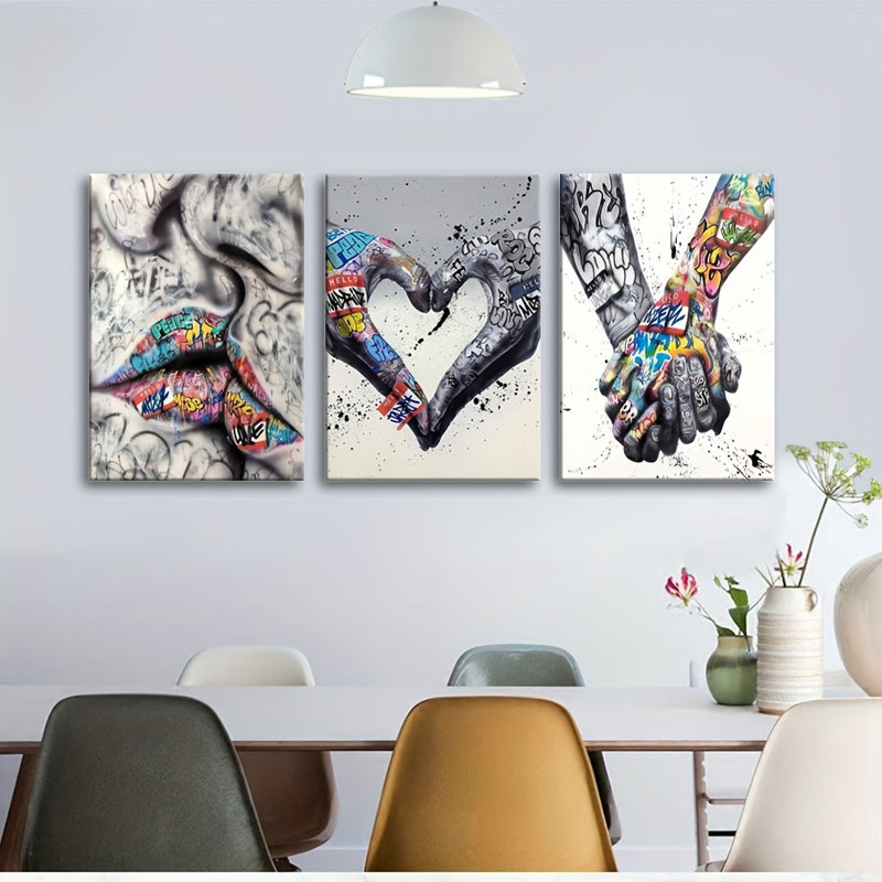 «Abstract Graffiti Love», 3 pièces, H 36 po x l 48 po