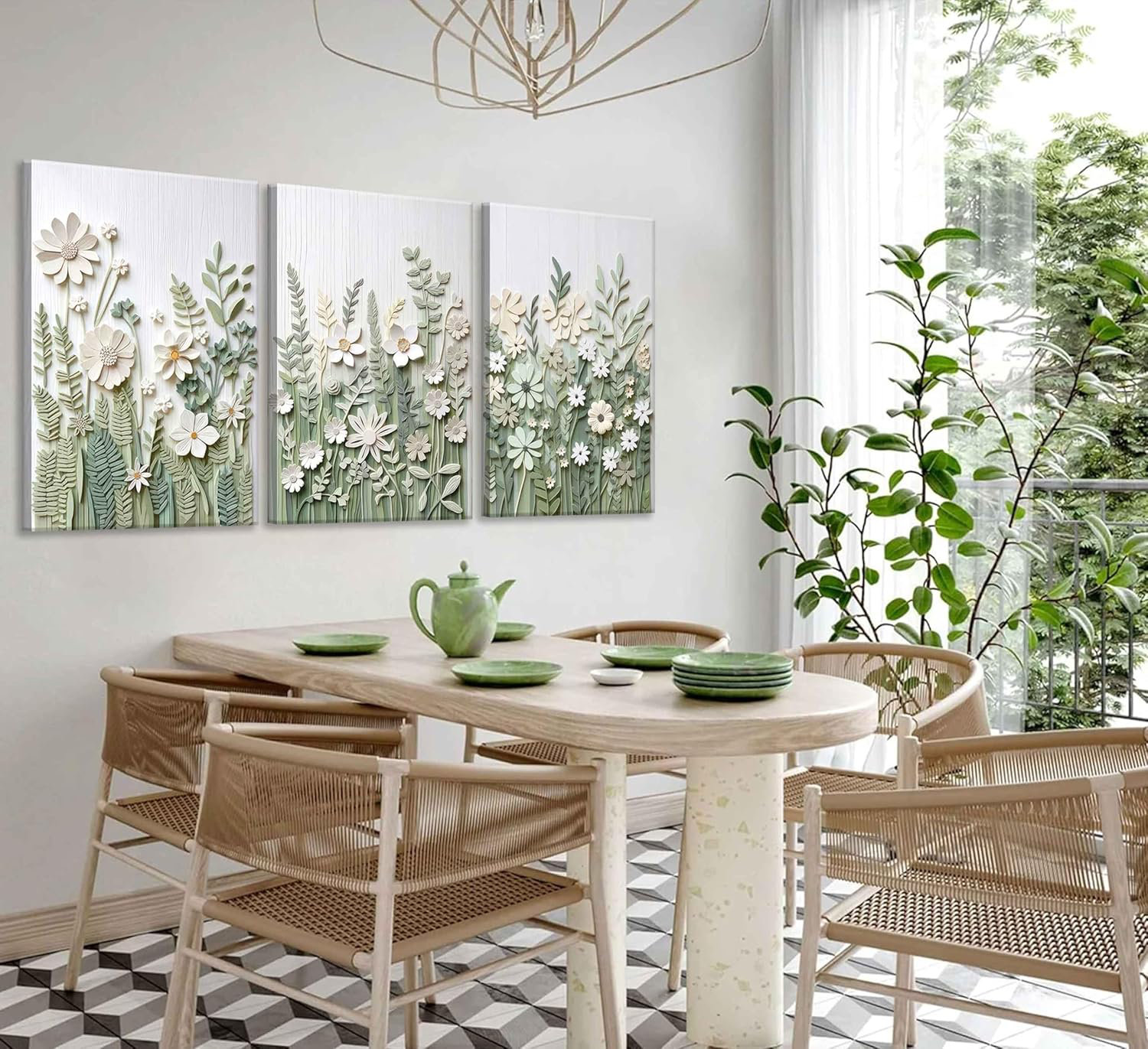 Red Barrel Studio® 3 Pcs Sage Green Wildflowers Canvas Wall Art Neutral Minimalist Abstract Boho Floral Botanical Painting Pictures Wall Decor Poster Print Artwork For Living Room Bedroom Home Decora...