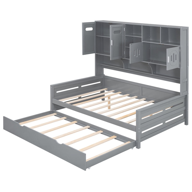 Lit de jour maximisant l'espace avec armoire et lit gigogne - Taille de choix pratique dans une base de lit en bois avec rangement