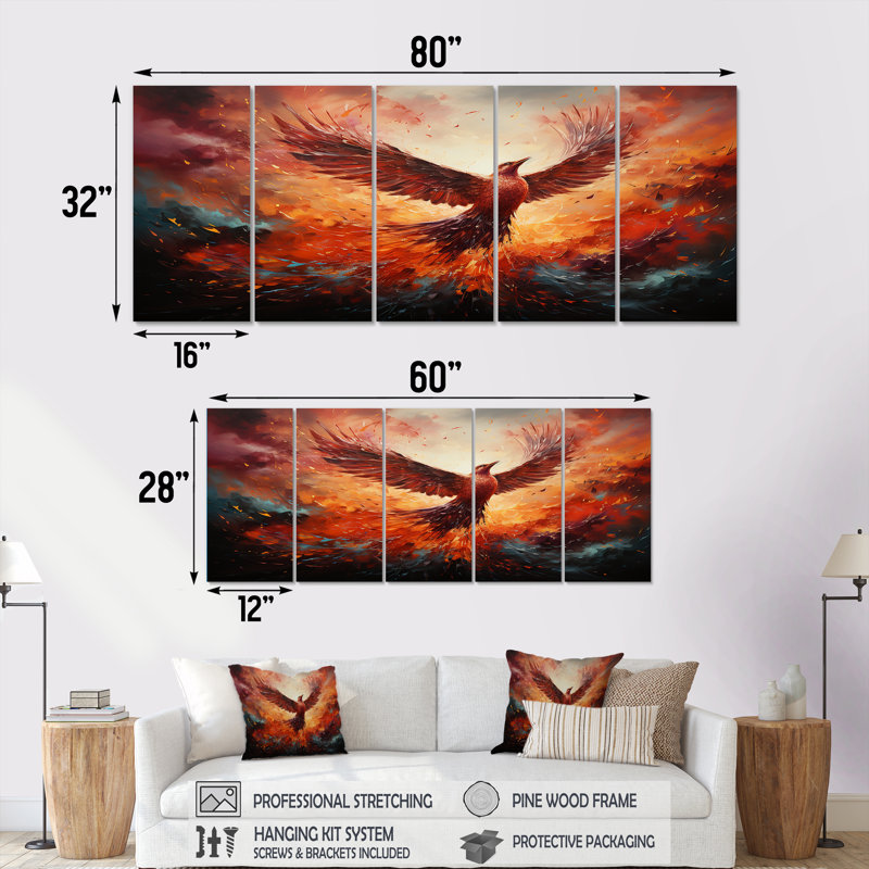 5 pièces, art mural, H 32 po x l 80 po