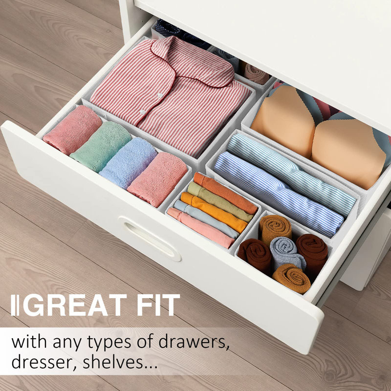 Drawer Organizer Clothes, 8 Pack Underwear Drawer Organizer, Foldable Closet Organizers And Storage Dresser Drawer Dividers, White