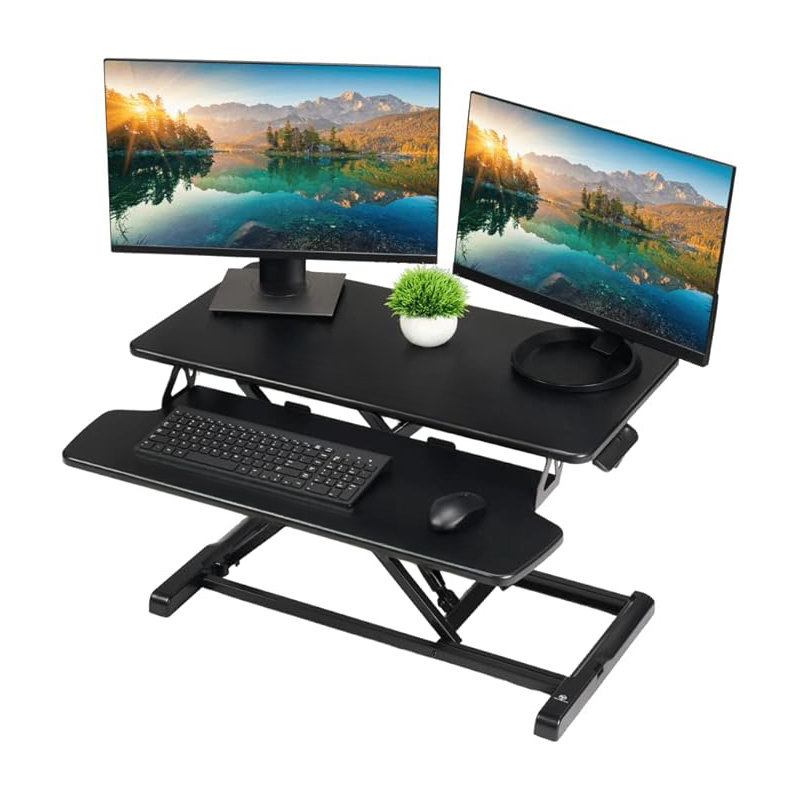Adjustable Metal Base Standing Desk Converter, Black, 37.40" W x 16.1" D