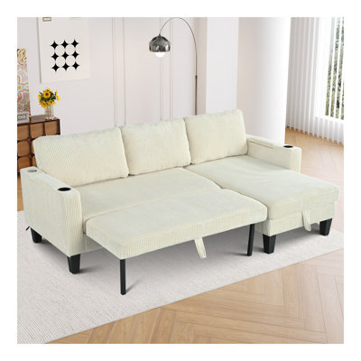 Canapé modulaire réversible avec méridienne de rangement, accoudoir avec porte-gobelet, rangement et ports USB, canapé-lit en velours côtelé moderne en tissu pour salon, chambre à coucher, appartement, bureau