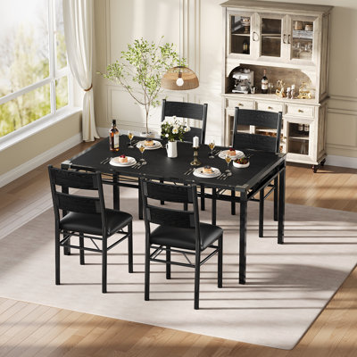Dining Table Set for 2, Kitchen Table Set for 2/4 | Wood Kitchen Table Chairs Set with 2/4 Upholstered Chairs &Corner Protector for Small Space, Dinne