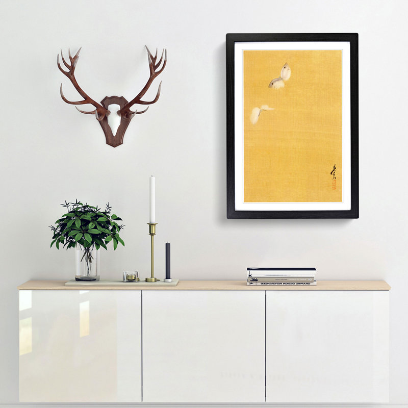 The Two Butterflies by Shibata Zeshin - Picture Frame Painting Print, Black, 91cm H x 60cm W x 2cm D