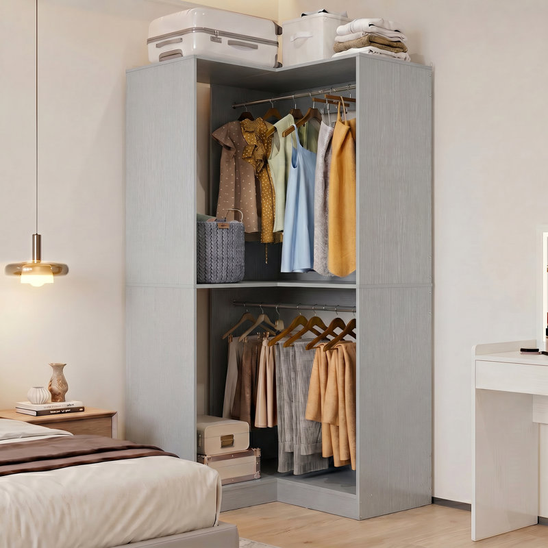 32'' W Corner Closet System with Hanging Rod, Gray