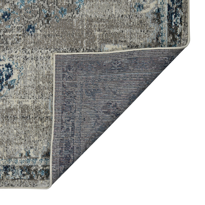 Rectangular Blue Stain-Resistant Synthetic Area Rug