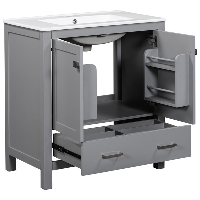 Armoire de salle de bain 60 po grise, double meuble-lavabo et tablette efficace - solution élégante dans les lavabos avec rangement fonctionnel