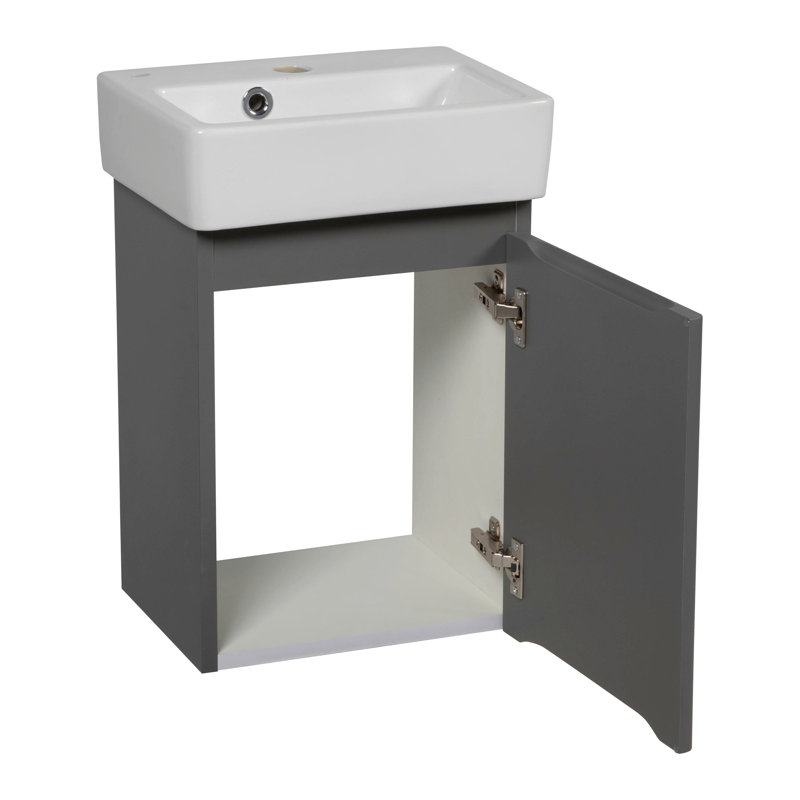 Heeba 14.56'' Single Bathroom Vanity with Ceramic Top with Mirror, Grey Matt