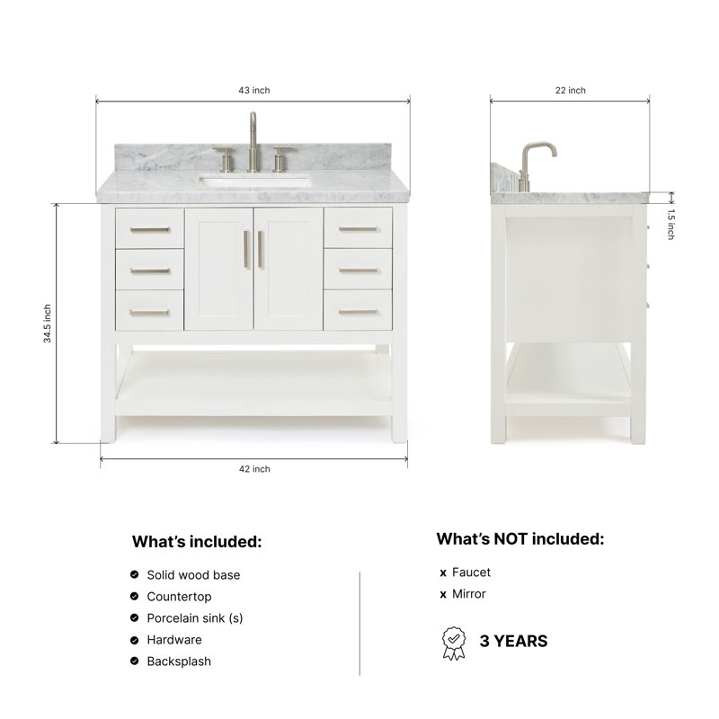 Magnolia Bath Vanity Rectangular Basin S043SCWRV, White, Rectangular