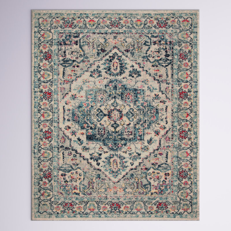Christa Oriental Navy/Fuchsia/Ivory Area Rug, Rectangle 8' x 10'
