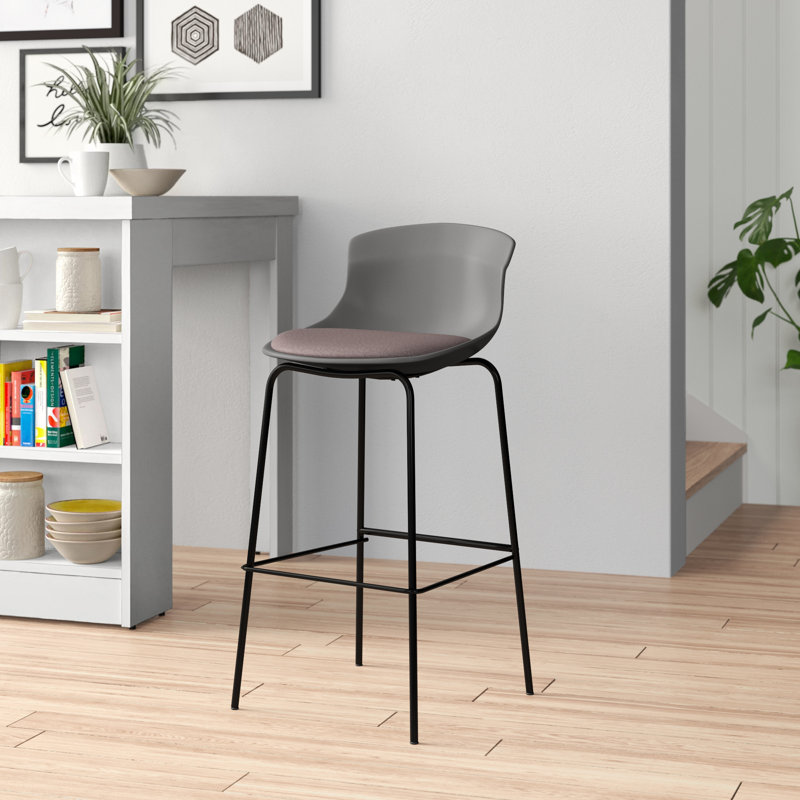 Barbee Upholstered Counter Stool with Metal Frame, Black/Grey