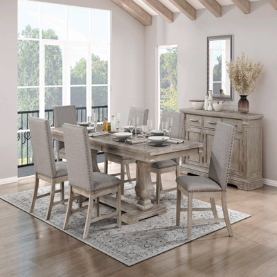 Traditional Dining Table Brown Wood Extension Leaf