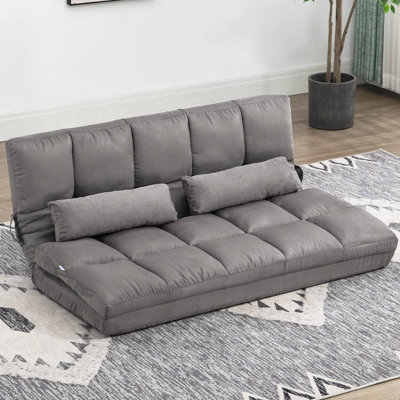 Canapé convertible, canapé-lit pliant, chaise longue d'invité avec 2 coussins, dossier et appui-tête réglables, gris foncé