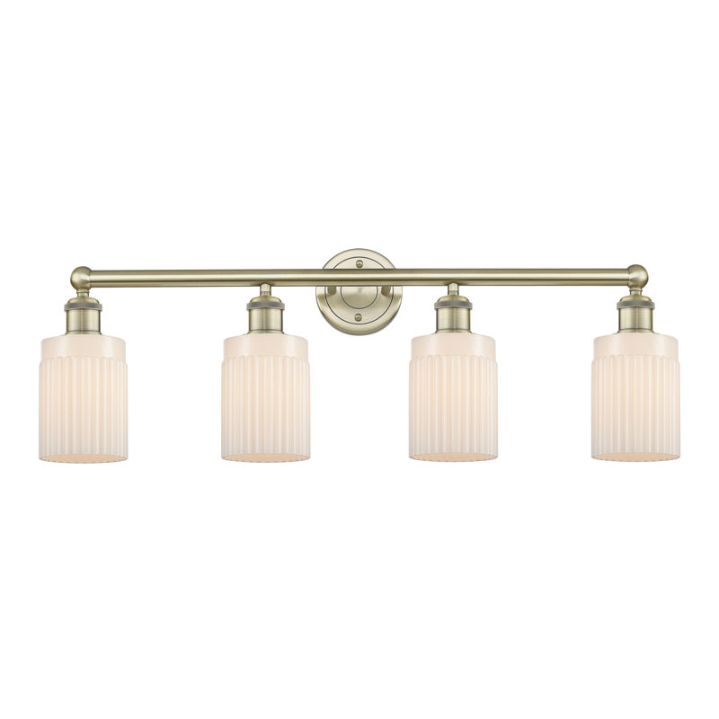 Éclairage pour meuble-lavabo à 4 lumières à intensité variable Kamena, Blanc mat, Laiton antique