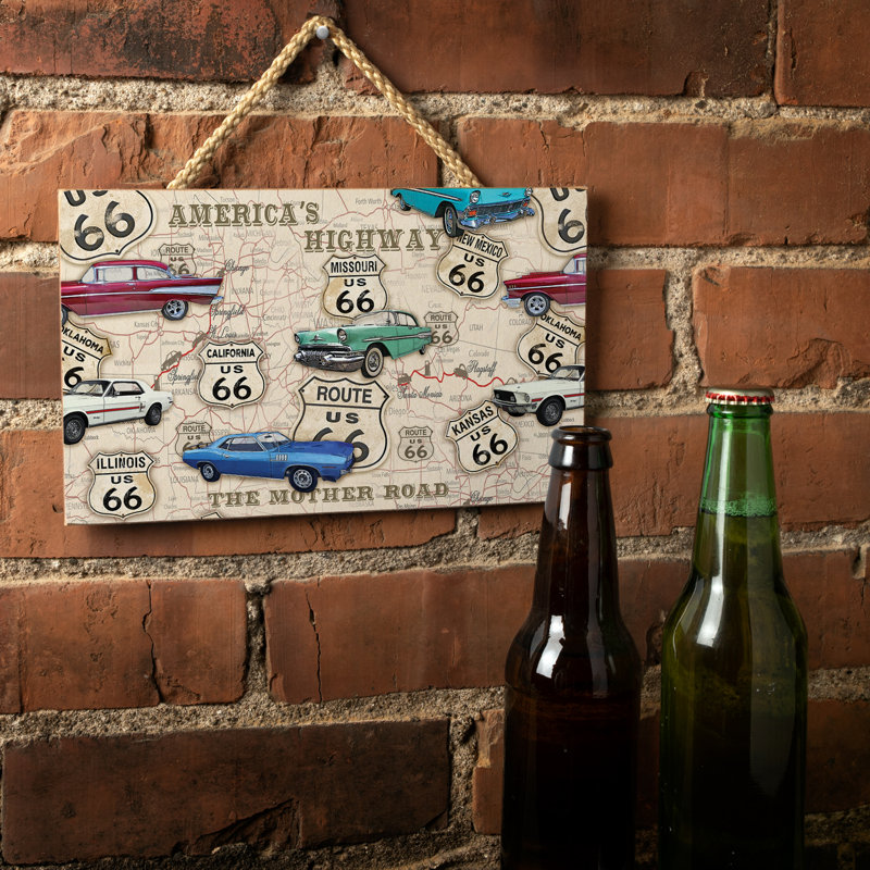 Route 66, carte sur bois, art textuel