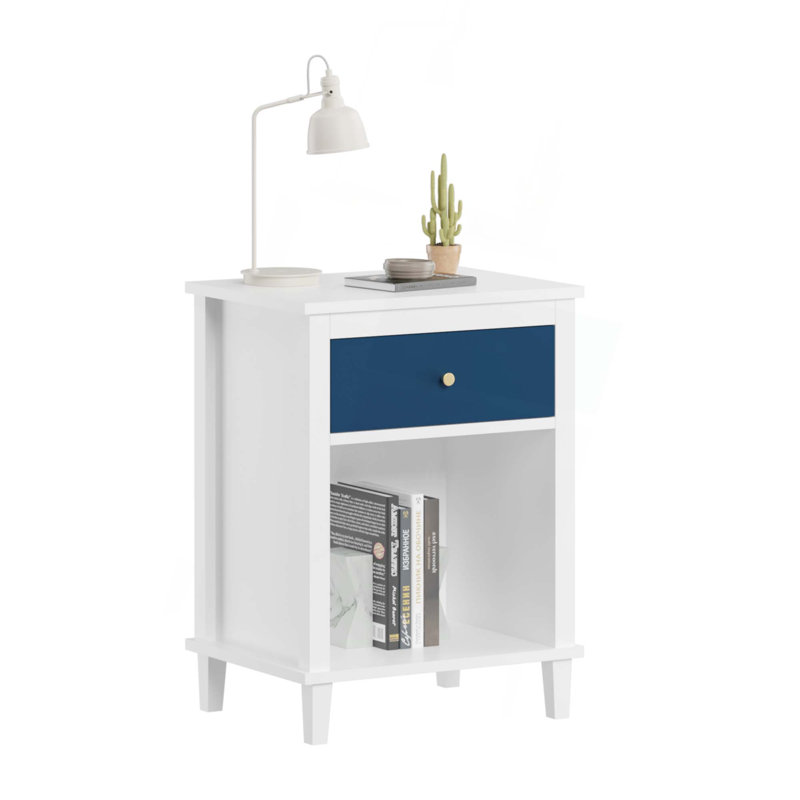 Table de chevet 26,77 po H avec tiroir et tablette, White+Navy
