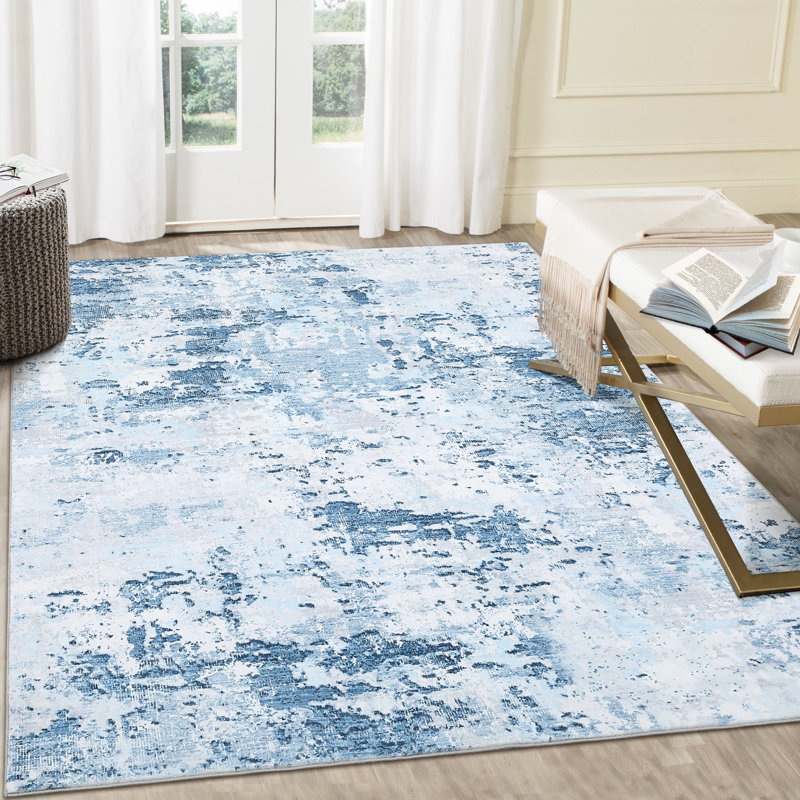 Washable Area Rug Modern Abstract Carpet with Non-Slip Backing, Stain-Resistant Low Pile Floor Rug, Easy Cleaning Foldable Indoor Mats for Bedroom, Living Room, Office