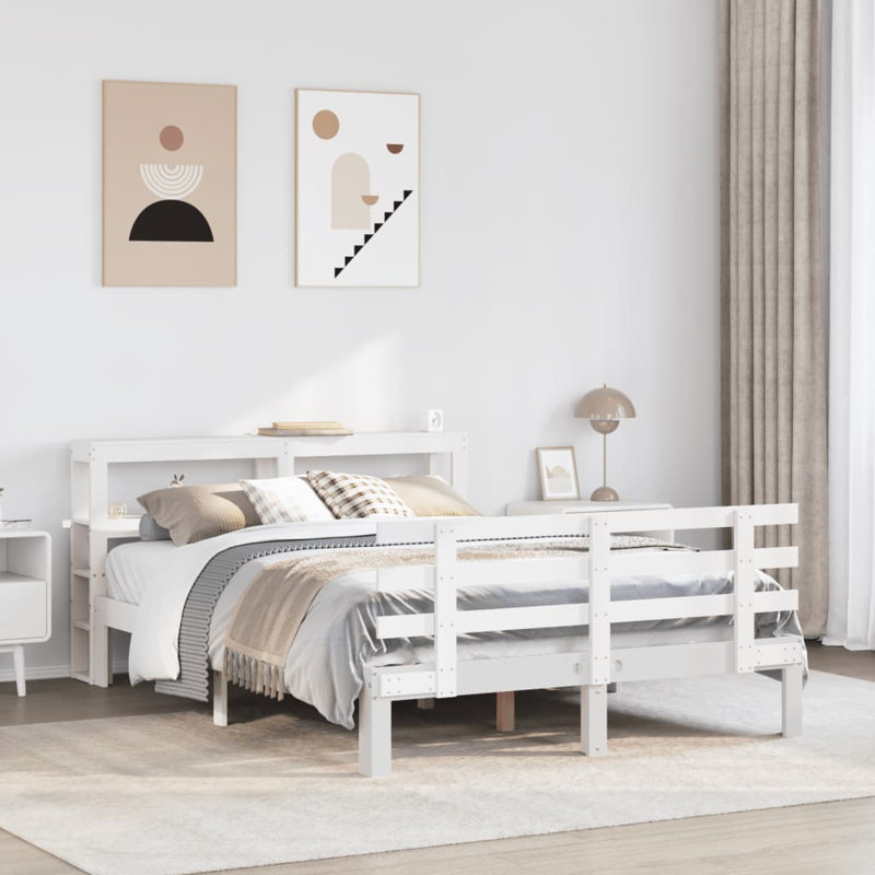 Bed Frame With Headboard Without Mattress, 166 x 224.5cm, White