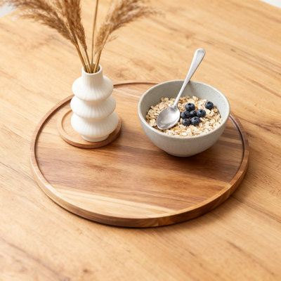 Wood Round Serving Tray 12 Inch, Natural Wood Grain Decorative Centerpiece For Coffee Table, Kitchen, Dining Room And Farmhouse Home Decor