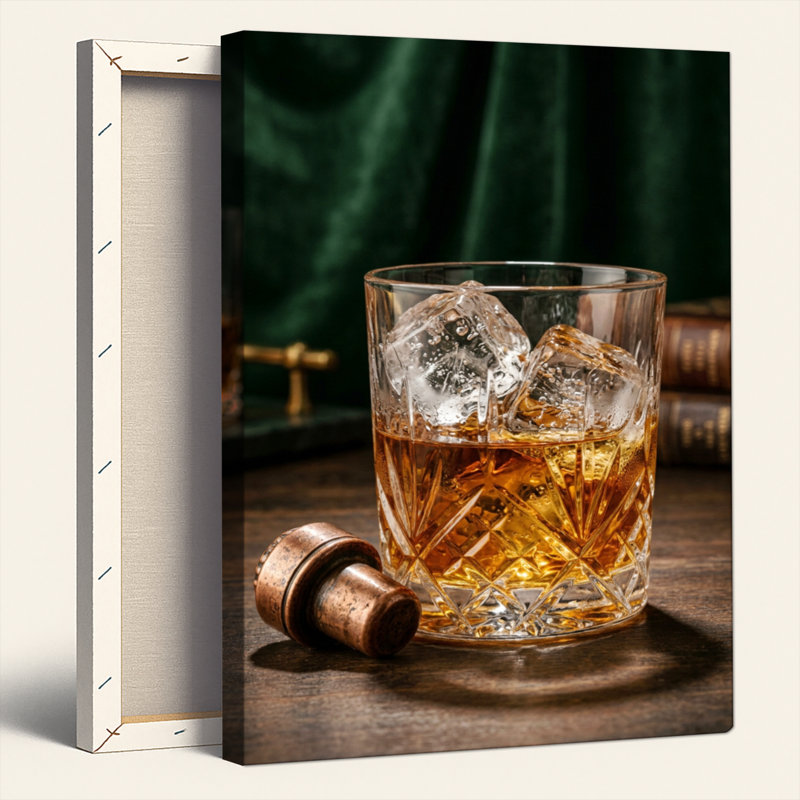 Ensemble de 1 tableau sur toile représentant un verre à whisky, 48"H x 32"W, Toile tendue