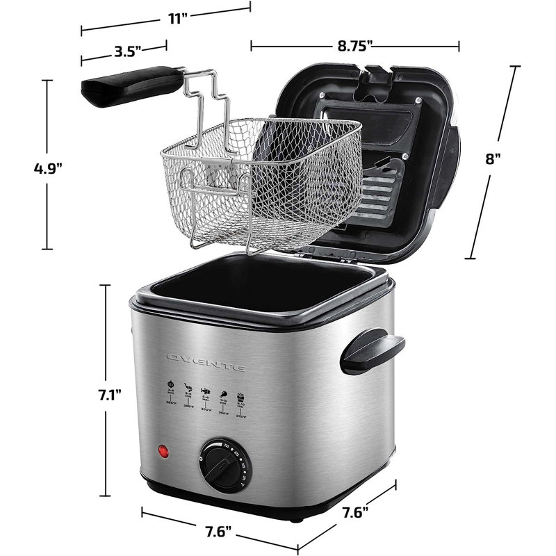 Ovente Silver 1.5 Liter Electric Deep Fryer with Basket