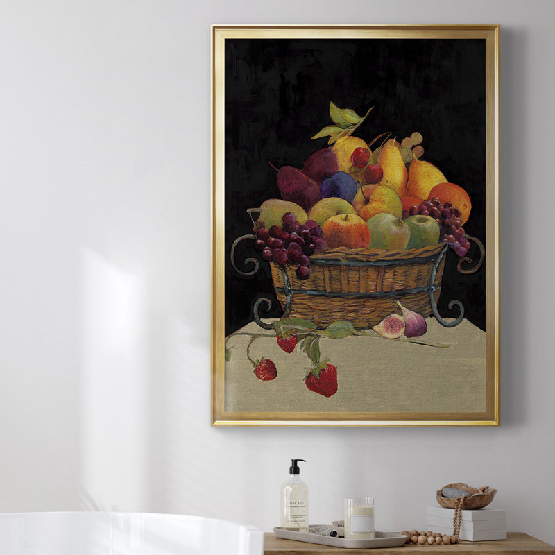 Panier à fruits I Revisit, toile encadrée de qualité supérieure - prête à être accrochée, Encadrement doré