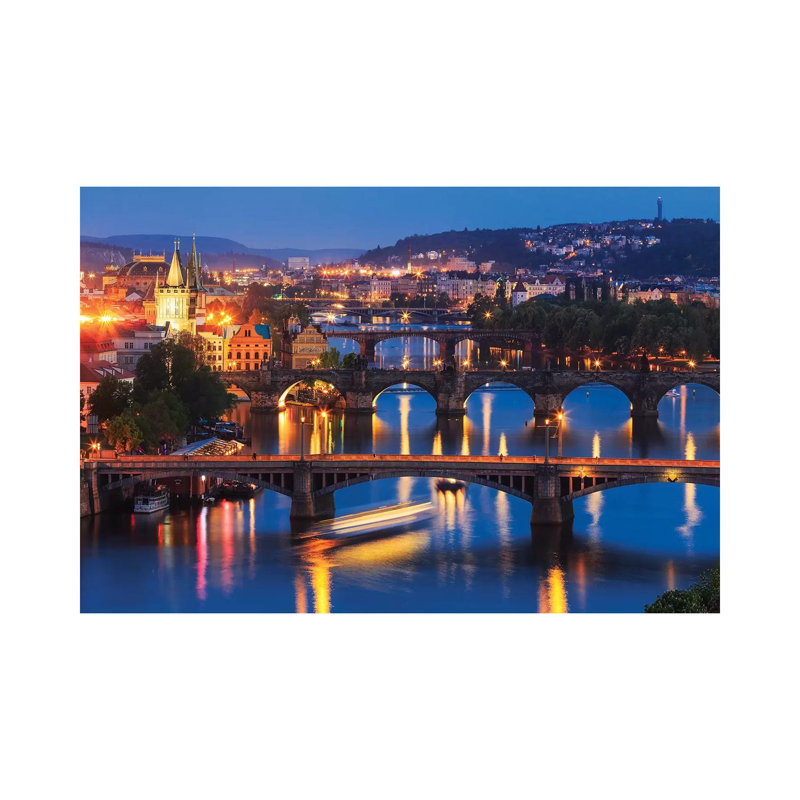 Europe, Czech Republic, Prague. Sunset On City And River Bridges. by Jaynes Gallery - Wrapped Canvas Print