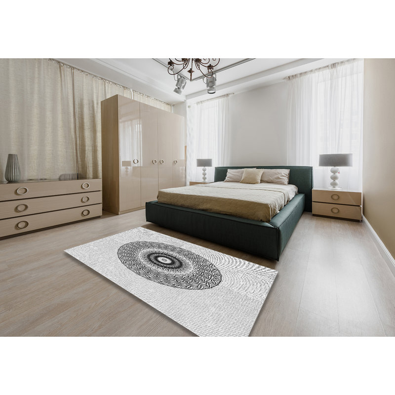 Tapis blanc/noir tissé à la machine, Rectangle 5 pi x 8 pi