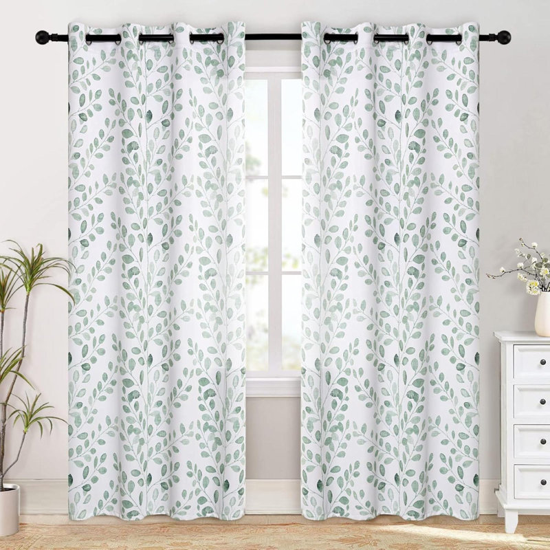 Curtains Thermal Insulated Room Darkening Curtains For Dining Room Patio Leaf Pattern Grommet Drapes For Bedroom 2 Pieces