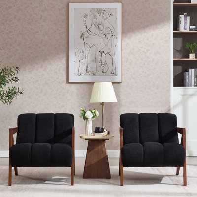 Modern Upholstered Accent Armchair Living Room Chair, White Sherpa Fabric, 2 Set by Latitude Run