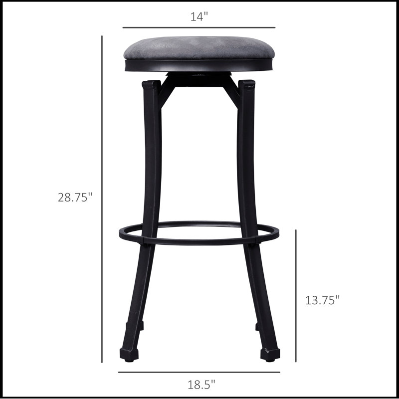 Bar Stools Set of 2, Vintage Barstools with Footrest and Microfiber Cloth,  29 Inch Bar Height Stool, Grey