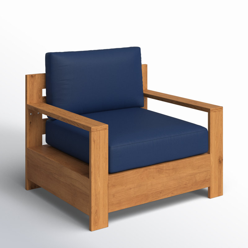 Qube Outdoor Teak Lounge Chair, Canvas Navy Sunbrella® Canvas, Natural Sanded