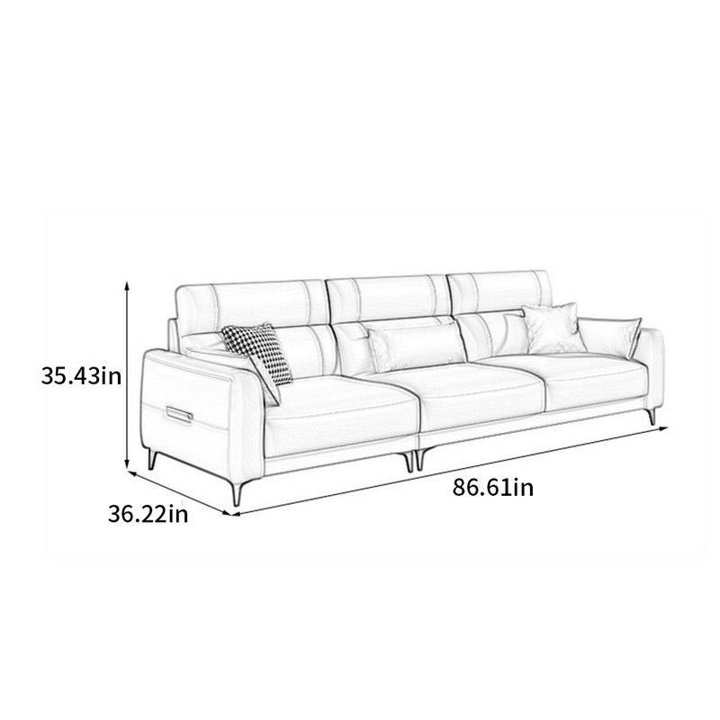 Canapé à rangée droite de luxe américain, H 35,43 po x l 86,61 po x P 36,22 po, 3