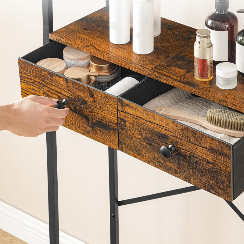 The Toilet Storage Rack With 2 Drawers, 3-Tier Bathroom Organizer Shelf Over Toilet,Rustic Brown And Black