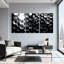 Abstrait motif hexagonal noir et blanc sur toile géométrique, ensemble de 3 reproductions d'art sur toile-1413213370