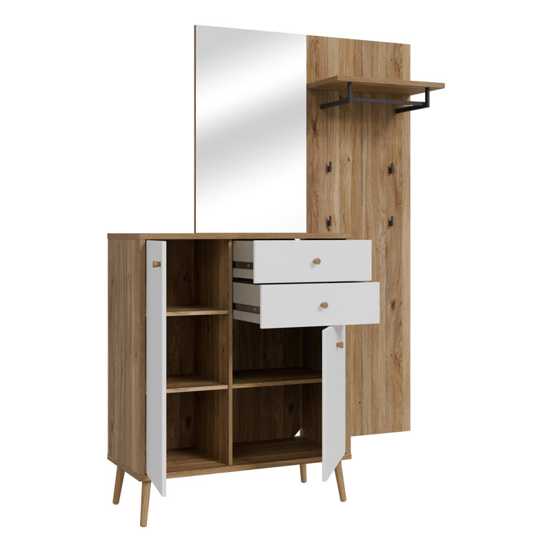 Middleway Hall Tree 56.1cm Wide with Shoe Storage, White/Beige