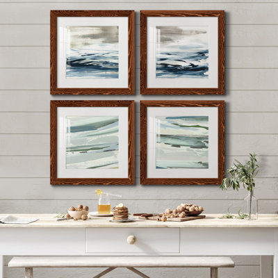 Tumultueux Indigo I - ensemble de 4 peintures sur toile encadrées