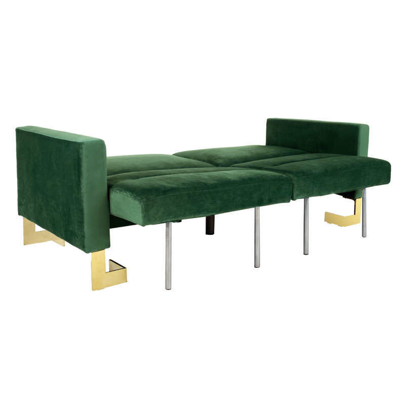 Hayasdan Full / Double 77.1'' Velvet Convertible Sofa, Emerald/Brass