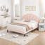 Ensemble de chambre à coucher 3 pièces, lit tapissier avec tête de lit réglable et table de chevet en bois (ensemble de 2)-65428344-65428346