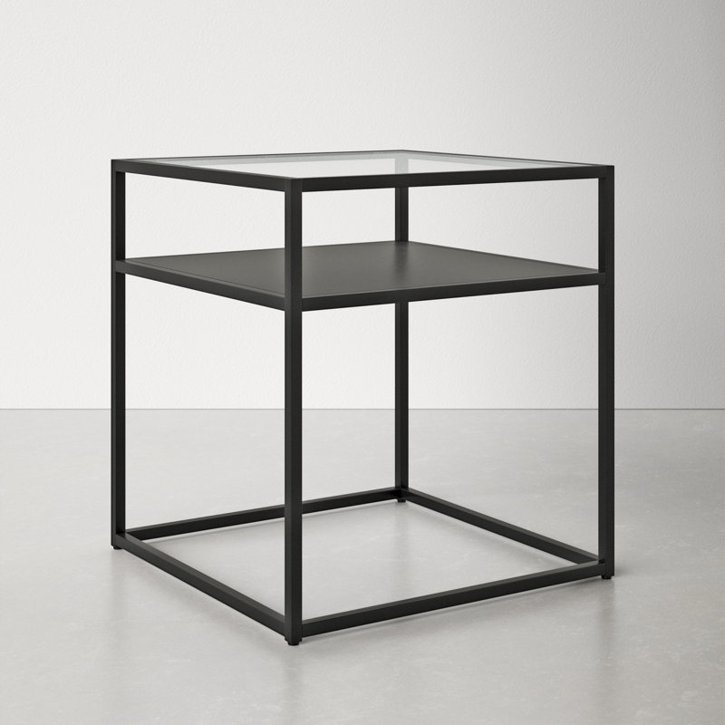 Bronzed Blackened Metal & Glass 20" Square End Table