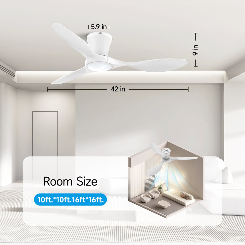 42-inch Flush Mount Ceiling Fan With Light White, White