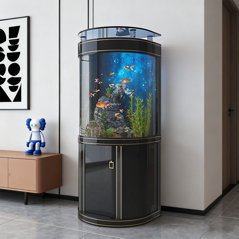Réservoir d'aquarium semi-circulaire Enjoyment, Noir, H 58,27 po x l 39,37 po x P 19,69 po