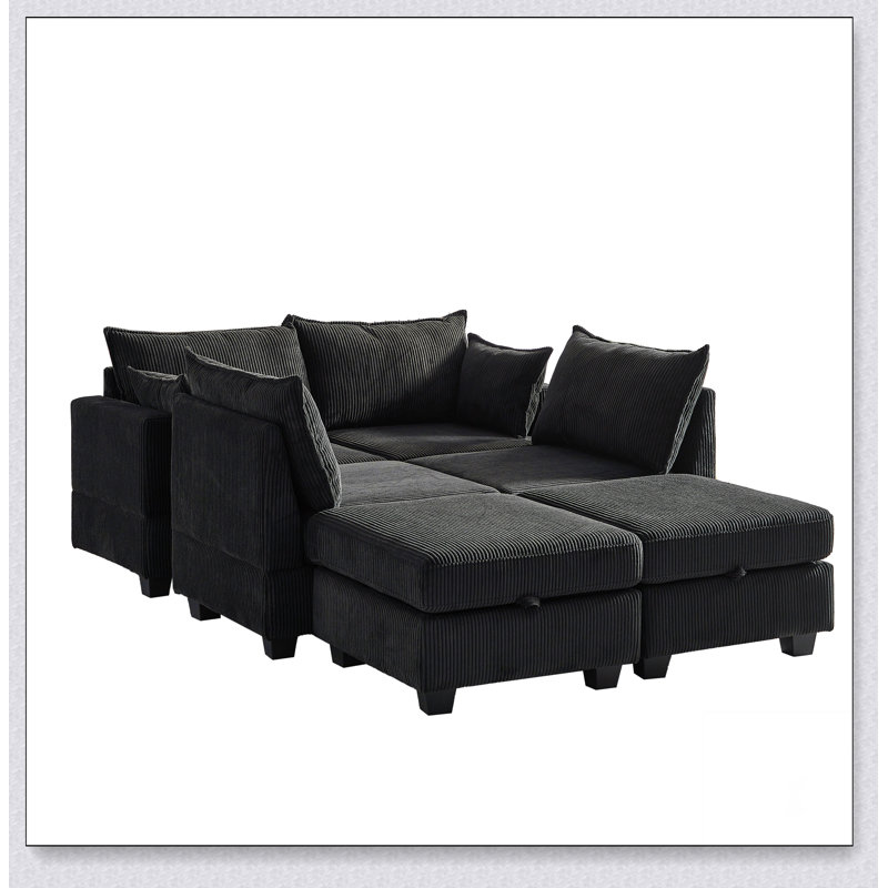 Canapé modulaire en velours côtelé de 113,5 po Sectiona, Velours côtelé noir