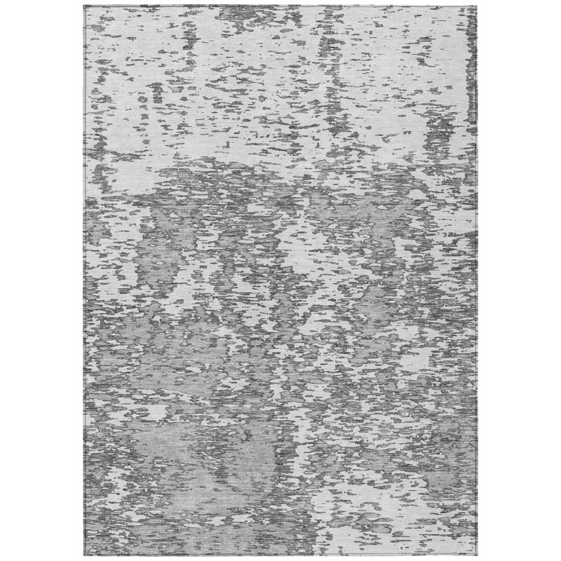 3' X 5' Gray And Ivory Abstract Washable Indoor Outdoor Area Rug