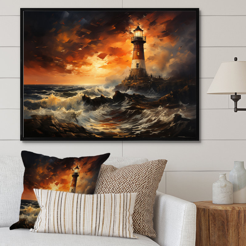 Denmark Lighthouse Glow - Denmark Wall Art, Black Floater Framed, 34" H x 44" W x 1.5" D