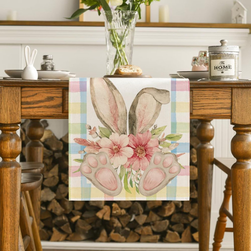 Chemin de table Buffalo, 13 po x 90 po, Bleu / Rose