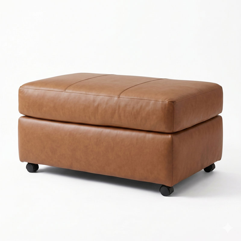 Latitude Run® Caro Leather Upholstered Ottoman, Brown
