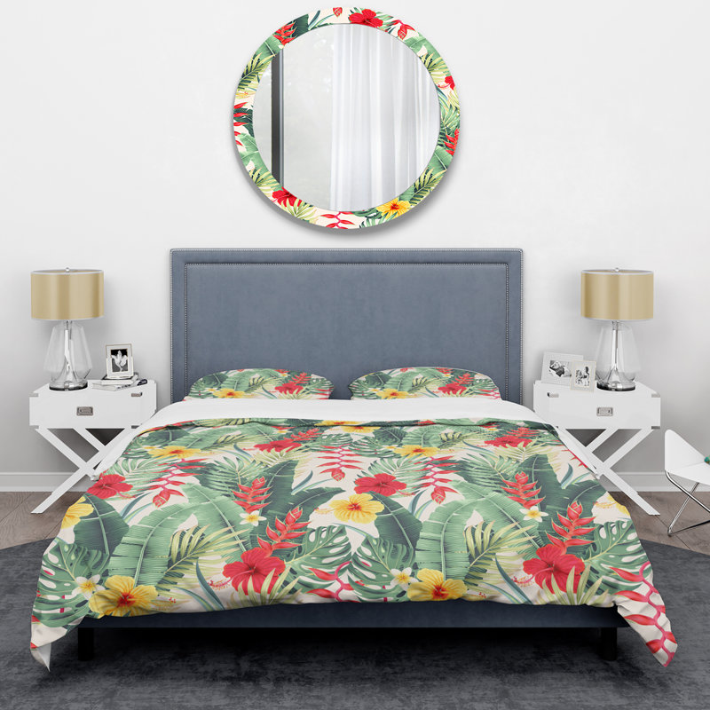 Ensemble de housse de couette en microfibre vert / rouge / jaune 3 pièces, Housse de couette double + 2 taies décoratives st